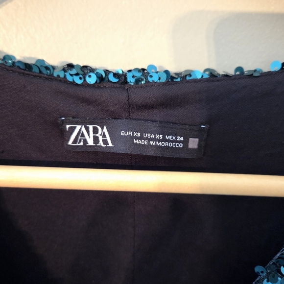 Zara Green Sequin Puff Sleeve Draped Bodycon Mini Long Sleeve Ruched Size XS - Picture 16 of 16